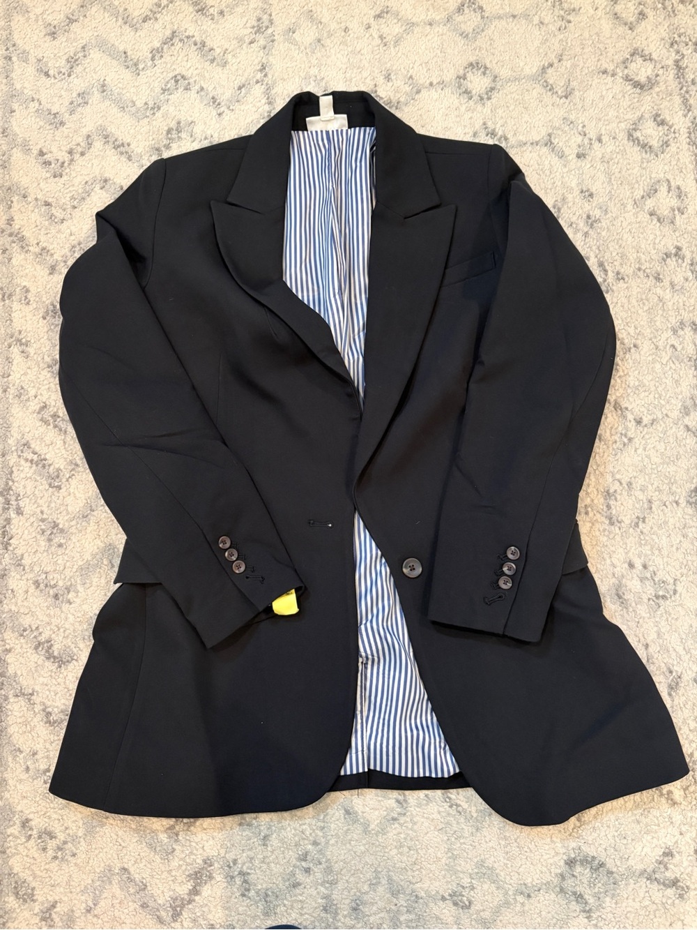 Women’s Classic Black Single-Button Blazer with Striped Lining
